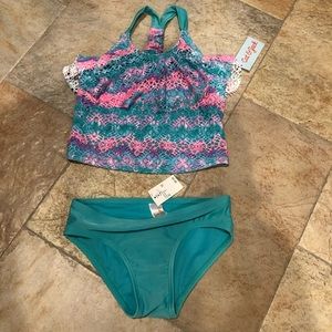 NWT size 7/8 girls teal and pink tankini.